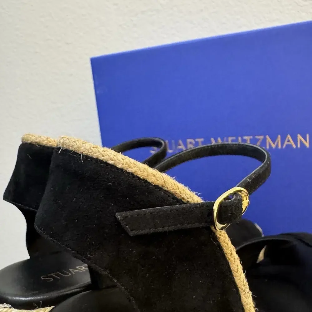 Stuart Weitzman Mirela II Espadrille Wedge Black Size 11